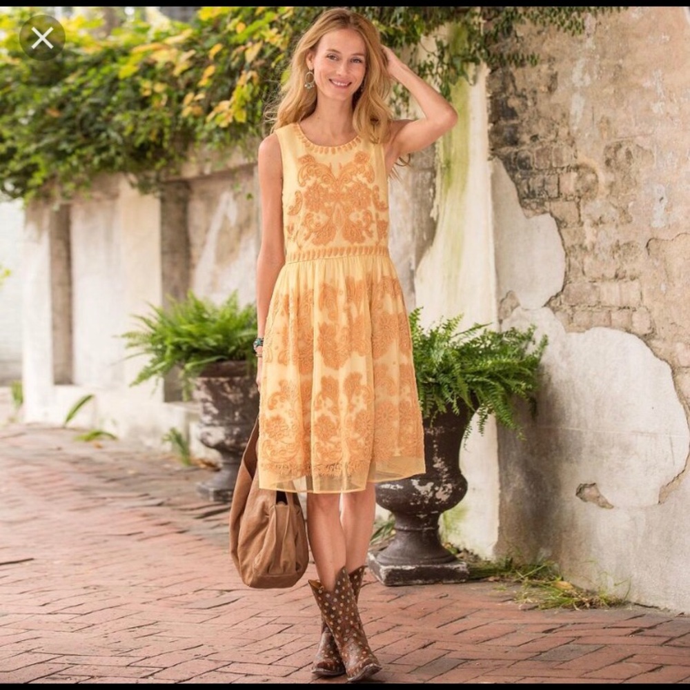 Sundance yellow embroidered dress. Size 10